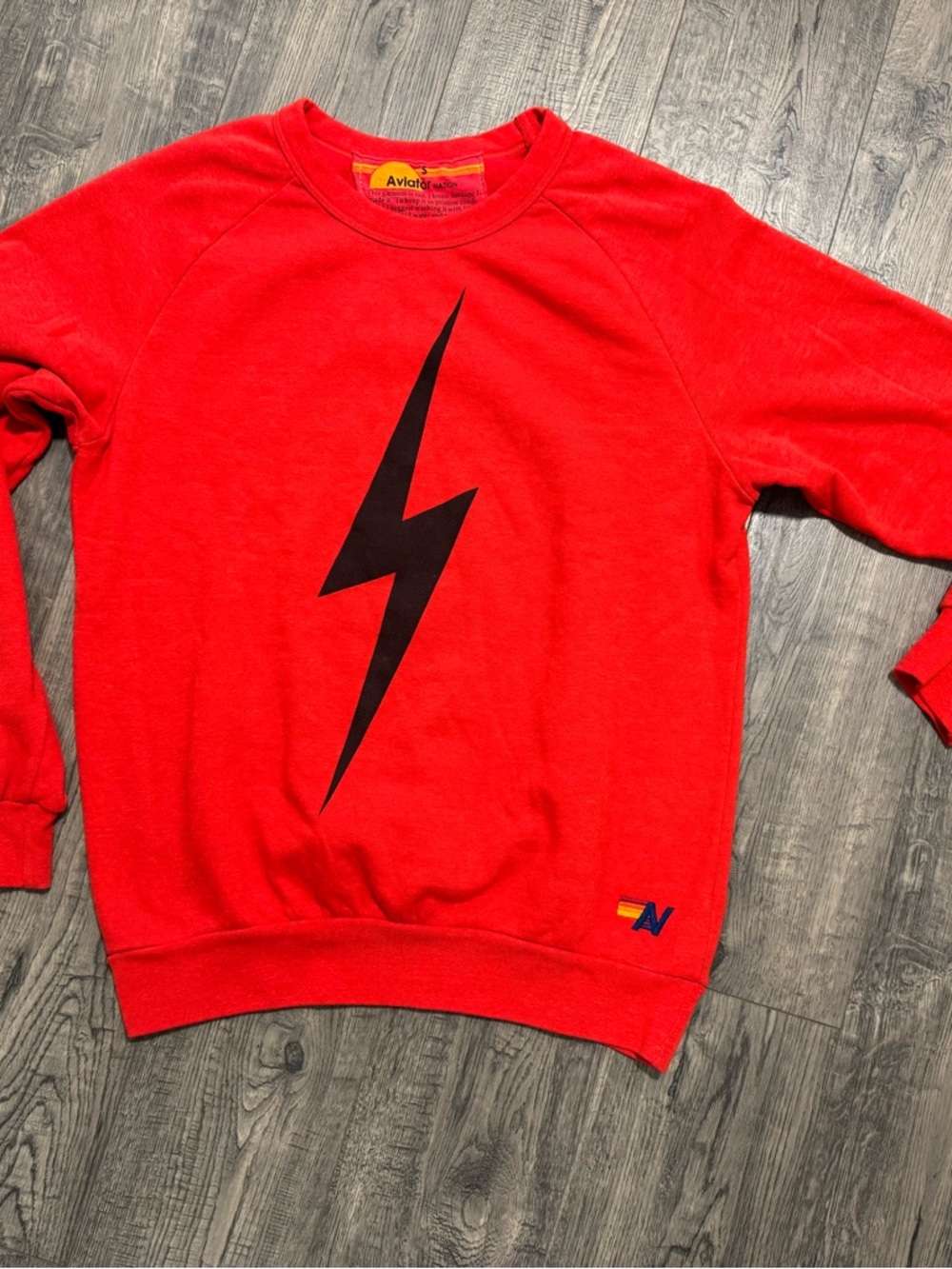 Rare Aviator Nation Red Crewneck with Black Lightning Bolt